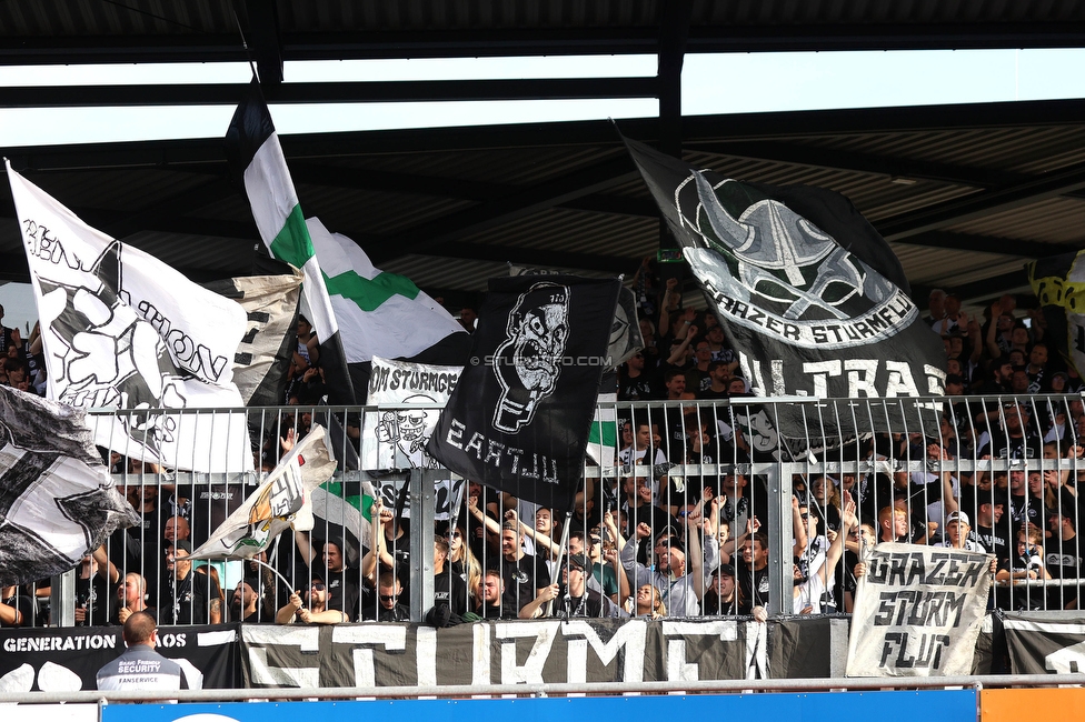 Wolfsberg - Sturm Graz
Oesterreichische Fussball Bundesliga, 10. Runde, Wolfsberger AC - SK Sturm Graz, Lavanttal-Arena Wolfsberg, 08.10.2023. 

Foto zeigt Fans von Sturm
