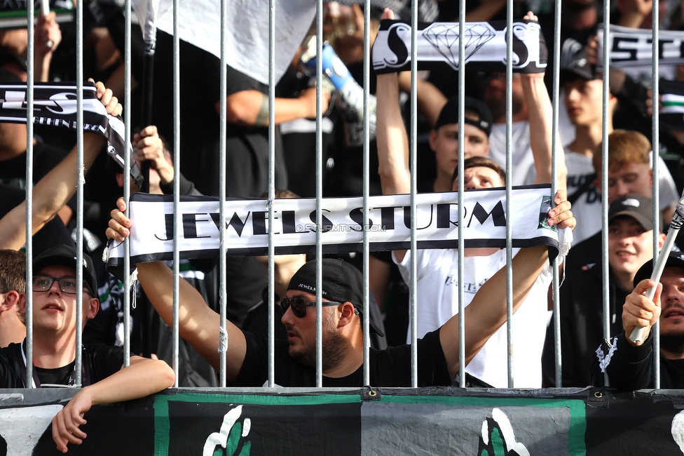 Wolfsberg - Sturm Graz
Oesterreichische Fussball Bundesliga, 10. Runde, Wolfsberger AC - SK Sturm Graz, Lavanttal-Arena Wolfsberg, 08.10.2023. 

Foto zeigt Fans von Sturm
