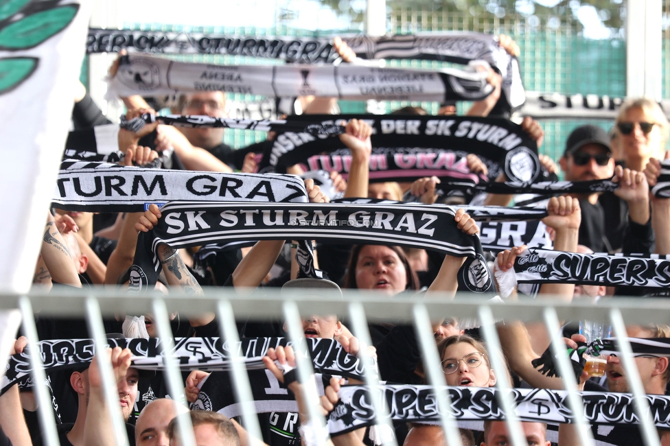 Wolfsberg - Sturm Graz
Oesterreichische Fussball Bundesliga, 10. Runde, Wolfsberger AC - SK Sturm Graz, Lavanttal-Arena Wolfsberg, 08.10.2023. 

Foto zeigt Fans von Sturm
