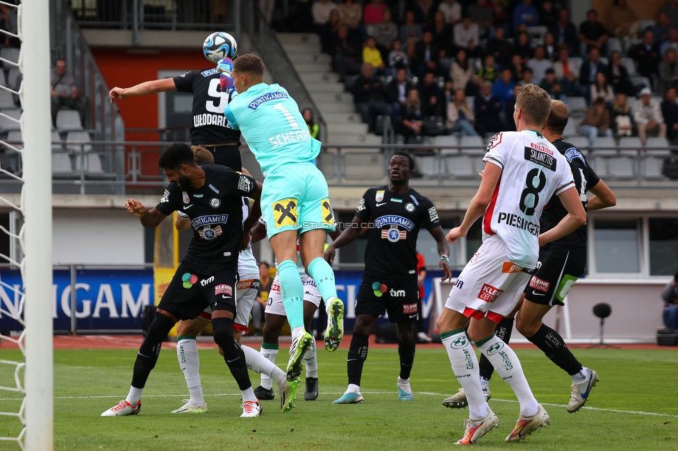 Wolfsberg - Sturm Graz
Oesterreichische Fussball Bundesliga, 10. Runde, Wolfsberger AC - SK Sturm Graz, Lavanttal-Arena Wolfsberg, 08.10.2023. 

Foto zeigt Gregory Wuethrich (Sturm) und Kjell Scherpen (Sturm)
