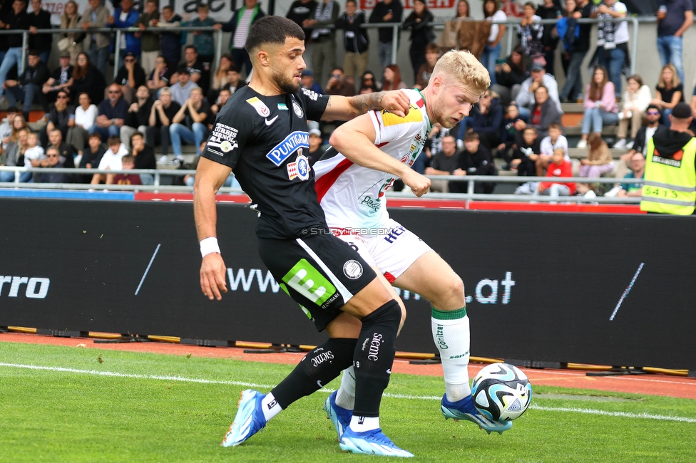 Wolfsberg - Sturm Graz
Oesterreichische Fussball Bundesliga, 10. Runde, Wolfsberger AC - SK Sturm Graz, Lavanttal-Arena Wolfsberg, 08.10.2023. 

Foto zeigt Jusuf Gazibegovic (Sturm)
