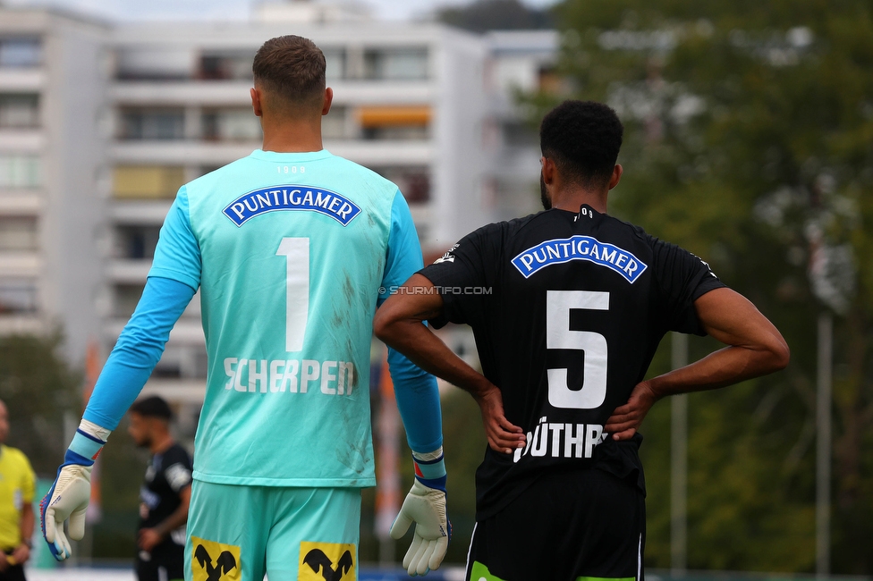 Wolfsberg - Sturm Graz
Oesterreichische Fussball Bundesliga, 10. Runde, Wolfsberger AC - SK Sturm Graz, Lavanttal-Arena Wolfsberg, 08.10.2023. 

Foto zeigt Kjell Scherpen (Sturm) und Gregory Wuethrich (Sturm)
