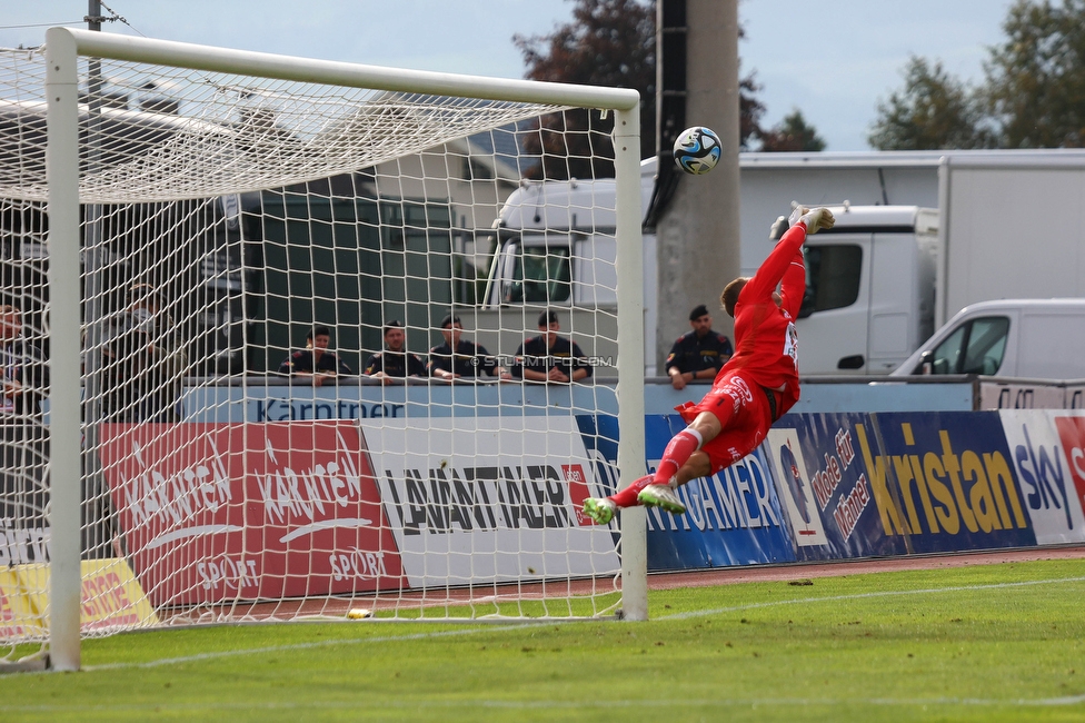 Wolfsberg - Sturm Graz
Oesterreichische Fussball Bundesliga, 10. Runde, Wolfsberger AC - SK Sturm Graz, Lavanttal-Arena Wolfsberg, 08.10.2023. 

Foto zeigt das Freistosstor von Manprit Sarkaria (Sturm)
