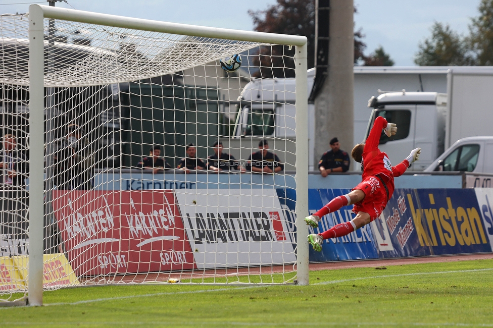 Wolfsberg - Sturm Graz
Oesterreichische Fussball Bundesliga, 10. Runde, Wolfsberger AC - SK Sturm Graz, Lavanttal-Arena Wolfsberg, 08.10.2023. 

Foto zeigt das Freistosstor von Manprit Sarkaria (Sturm)
