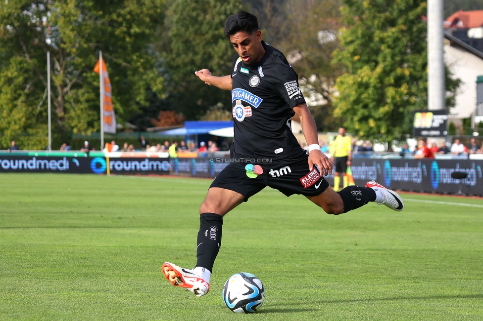 Wolfsberg - Sturm Graz
Oesterreichische Fussball Bundesliga, 10. Runde, Wolfsberger AC - SK Sturm Graz, Lavanttal-Arena Wolfsberg, 08.10.2023. 

Foto zeigt Manprit Sarkaria (Sturm)
