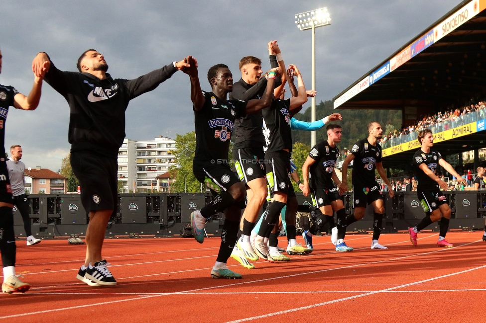 Wolfsberg - Sturm Graz
Oesterreichische Fussball Bundesliga, 10. Runde, Wolfsberger AC - SK Sturm Graz, Lavanttal-Arena Wolfsberg, 08.10.2023. 

Foto zeigt Fans von Sturm
