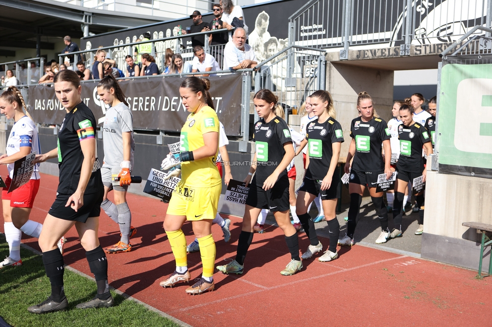 Sturm Damen - Blau Weiss Linz
OEFB Frauen Bundesliga, 6. Runde, SK Sturm Graz Damen - FC Blau Weiss Linz Union Kleinmuenchen, Trainingszentrum Messendorf, 14.10.2023. 

Foto zeigt die Mannschaft der Sturm Damen
