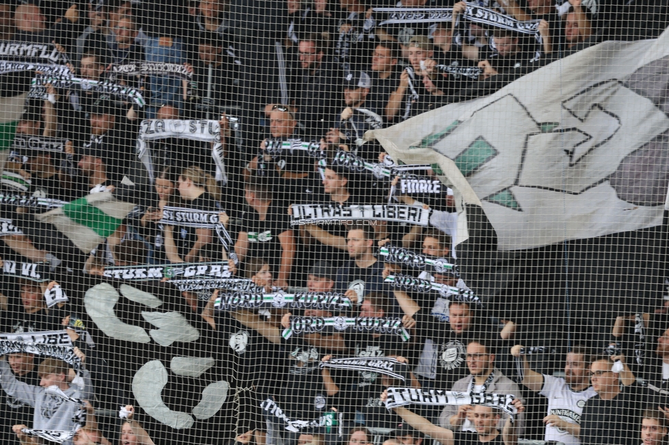 Sturm Graz - Hartberg
Oesterreichische Fussball Bundesliga, 11. Runde, SK Sturm Graz - TSV Hartberg,  Stadion Liebenau Graz, 21.10.2023. 

Foto zeigt Fans von Sturm
Schlüsselwörter: schals