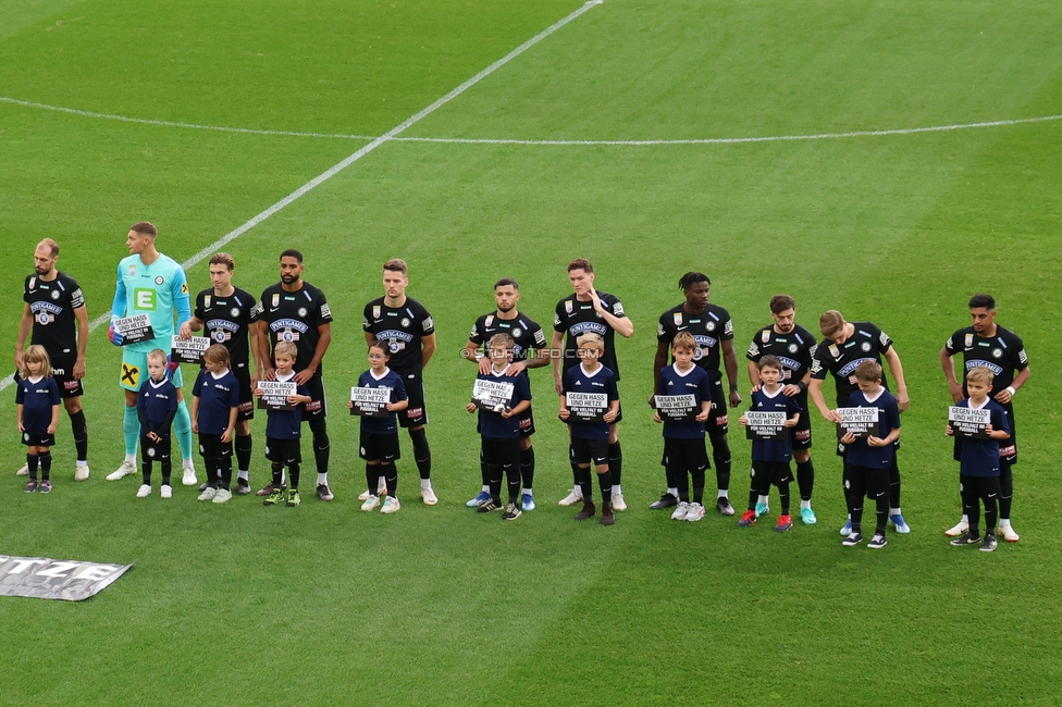 Sturm Graz - Hartberg
Oesterreichische Fussball Bundesliga, 11. Runde, SK Sturm Graz - TSV Hartberg,  Stadion Liebenau Graz, 21.10.2023. 

Foto zeigt Mannschaft von Hartberg und die Mannschaft von Sturm
