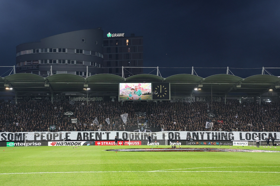 Sturm Graz - Atalanta
UEFA Europa League Gruppenphase 3. Spieltag, SK Sturm Graz - Atalanta Bergamo, Stadion Liebenau Graz, 26.10.2023. 

Foto zeigt Fans von Sturm mit einer Choreografie
