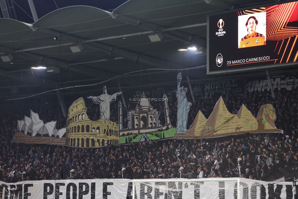 Sturm Graz - Atalanta
UEFA Europa League Gruppenphase 3. Spieltag, SK Sturm Graz - Atalanta Bergamo, Stadion Liebenau Graz, 26.10.2023. 

Foto zeigt Fans von Sturm mit einer Choreografie
