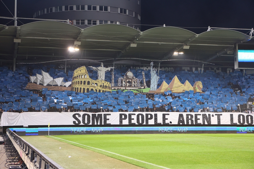 Sturm Graz - Atalanta
UEFA Europa League Gruppenphase 3. Spieltag, SK Sturm Graz - Atalanta Bergamo, Stadion Liebenau Graz, 26.10.2023. 

Foto zeigt Fans von Sturm mit einer Choreografie
