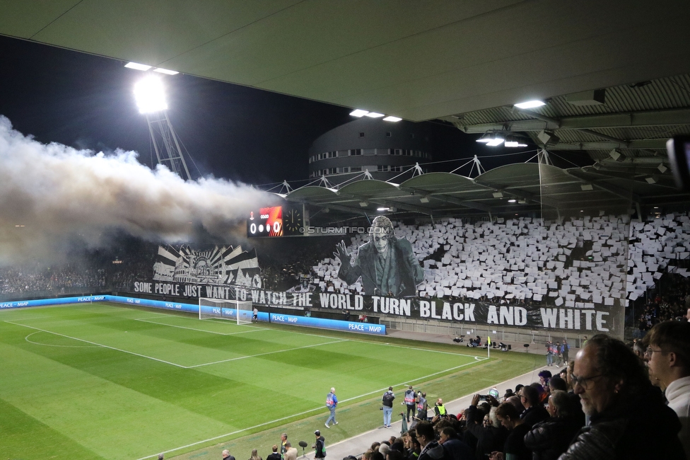 Sturm Graz - Atalanta
UEFA Europa League Gruppenphase 3. Spieltag, SK Sturm Graz - Atalanta Bergamo, Stadion Liebenau Graz, 26.10.2023. 

Foto zeigt Fans von Sturm mit einer Choreografie
