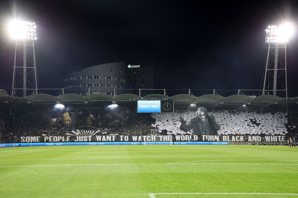 Sturm Graz - Atalanta
UEFA Europa League Gruppenphase 3. Spieltag, SK Sturm Graz - Atalanta Bergamo, Stadion Liebenau Graz, 26.10.2023. 

Foto zeigt Fans von Sturm mit einer Choreografie
