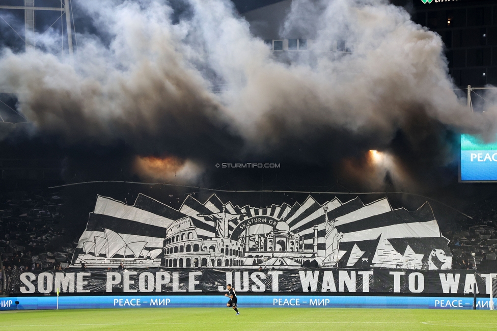 Sturm Graz - Atalanta
UEFA Europa League Gruppenphase 3. Spieltag, SK Sturm Graz - Atalanta Bergamo, Stadion Liebenau Graz, 26.10.2023. 

Foto zeigt Fans von Sturm mit einer Choreografie
