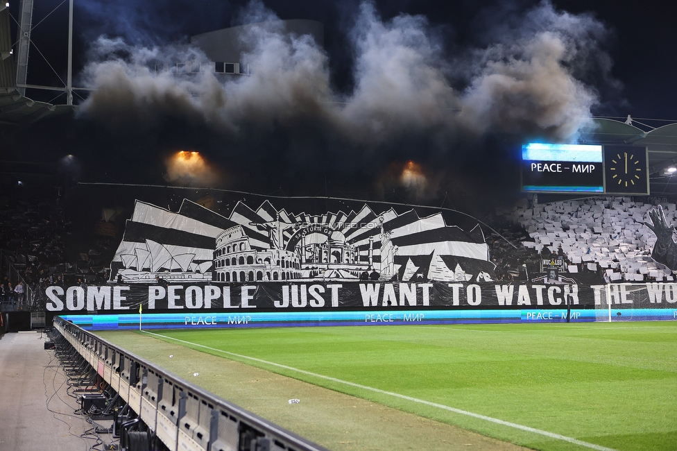 Sturm Graz - Atalanta
UEFA Europa League Gruppenphase 3. Spieltag, SK Sturm Graz - Atalanta Bergamo, Stadion Liebenau Graz, 26.10.2023. 

Foto zeigt Fans von Sturm mit einer Choreografie
