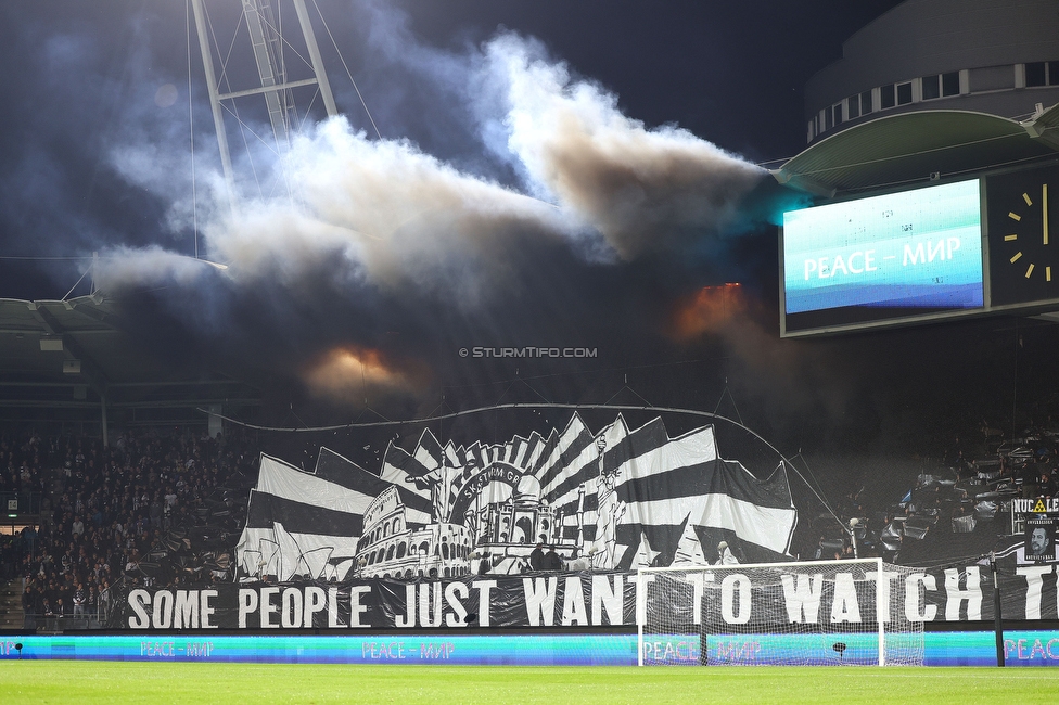 Sturm Graz - Atalanta
UEFA Europa League Gruppenphase 3. Spieltag, SK Sturm Graz - Atalanta Bergamo, Stadion Liebenau Graz, 26.10.2023. 

Foto zeigt Fans von Sturm mit einer Choreografie
