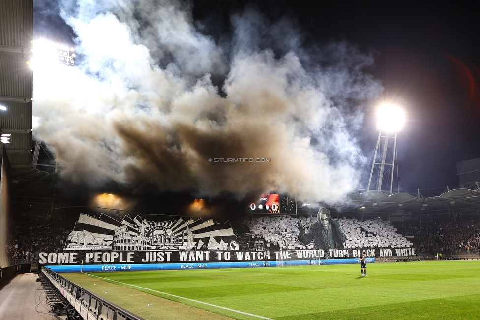 Sturm Graz - Atalanta
UEFA Europa League Gruppenphase 3. Spieltag, SK Sturm Graz - Atalanta Bergamo, Stadion Liebenau Graz, 26.10.2023. 

Foto zeigt Fans von Sturm mit einer Choreografie
