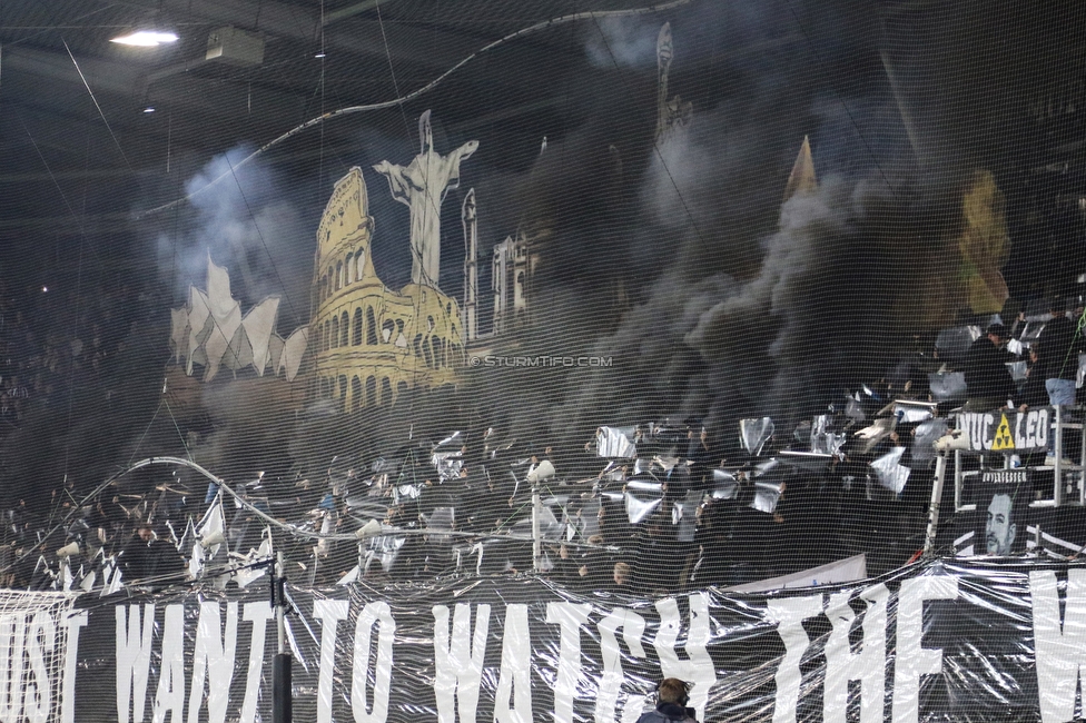 Sturm Graz - Atalanta
UEFA Europa League Gruppenphase 3. Spieltag, SK Sturm Graz - Atalanta Bergamo, Stadion Liebenau Graz, 26.10.2023. 

Foto zeigt Fans von Sturm mit einer Choreografie
