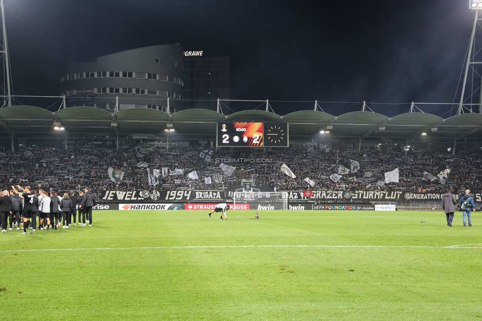 Sturm Graz - Atalanta
UEFA Europa League Gruppenphase 3. Spieltag, SK Sturm Graz - Atalanta Bergamo, Stadion Liebenau Graz, 26.10.2023. 

Foto zeigt Fans von Sturm
