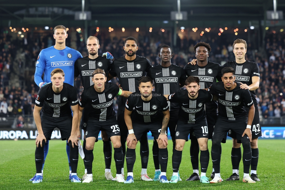 Sturm Graz - Atalanta
UEFA Europa League Gruppenphase 3. Spieltag, SK Sturm Graz - Atalanta Bergamo, Stadion Liebenau Graz, 26.10.2023. 

Foto zeigt die Mannschaft von Sturm
