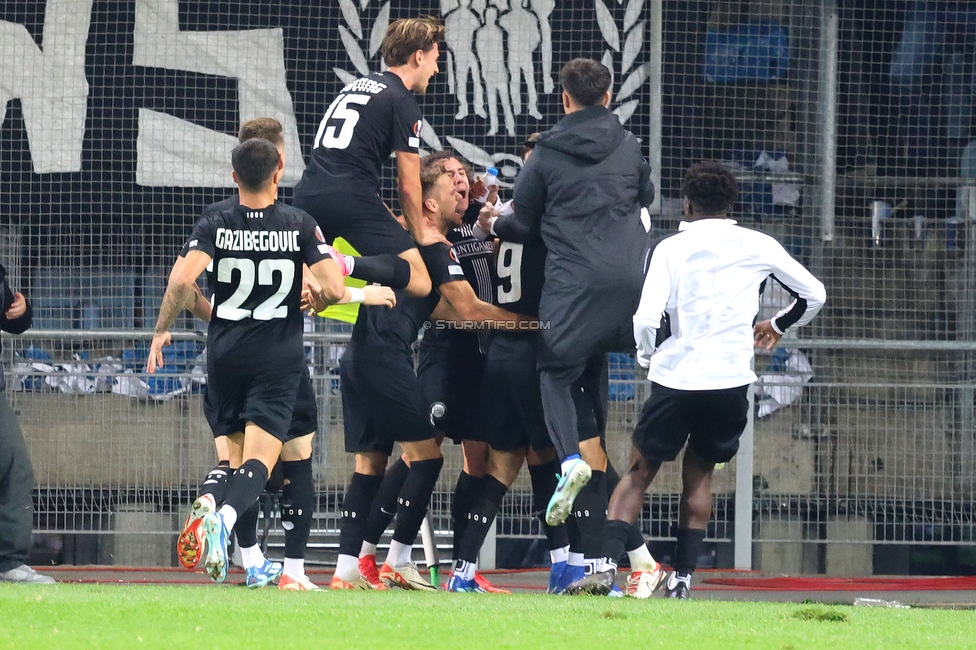 Sturm Graz - Atalanta
UEFA Europa League Gruppenphase 3. Spieltag, SK Sturm Graz - Atalanta Bergamo, Stadion Liebenau Graz, 26.10.2023. 

Foto zeigt Szymon Wloddarczyk (Sturm)
Schlüsselwörter: elfmeter torjubel