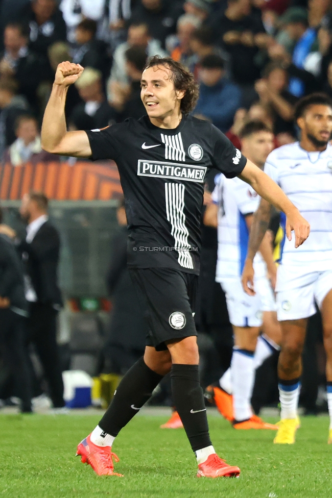 Sturm Graz - Atalanta
UEFA Europa League Gruppenphase 3. Spieltag, SK Sturm Graz - Atalanta Bergamo, Stadion Liebenau Graz, 26.10.2023. 

Foto zeigt Javi Serrano (Sturm)
