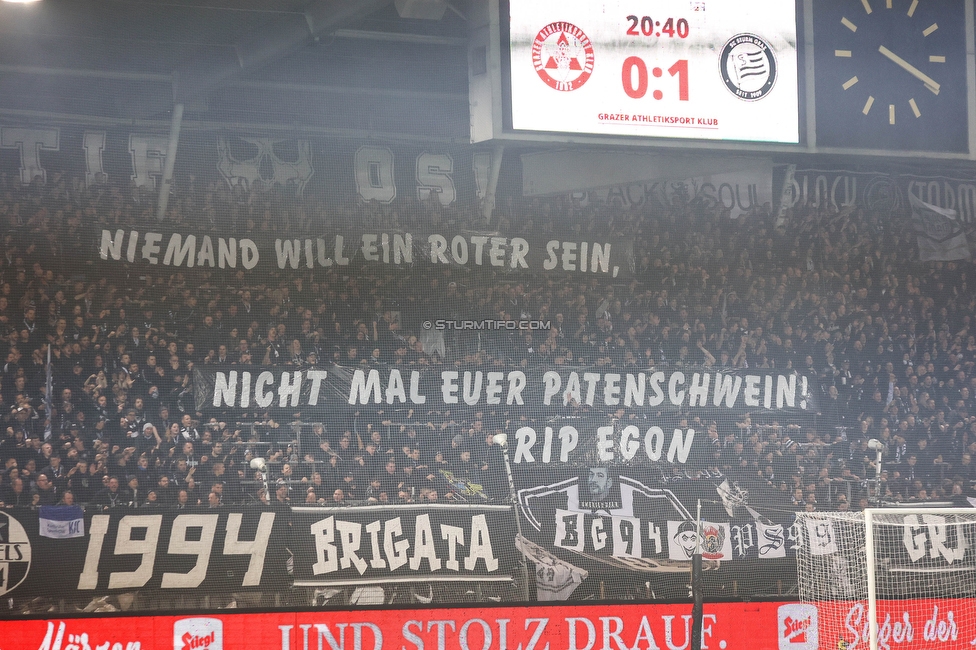 GAK - Sturm Graz
OEFB Cup, 3. Runde, GAK - SK Sturm Graz, Stadion Liebenau Graz, 02.11.2023. 

Foto zeigt Fans von Sturm mit einem Spruchband
