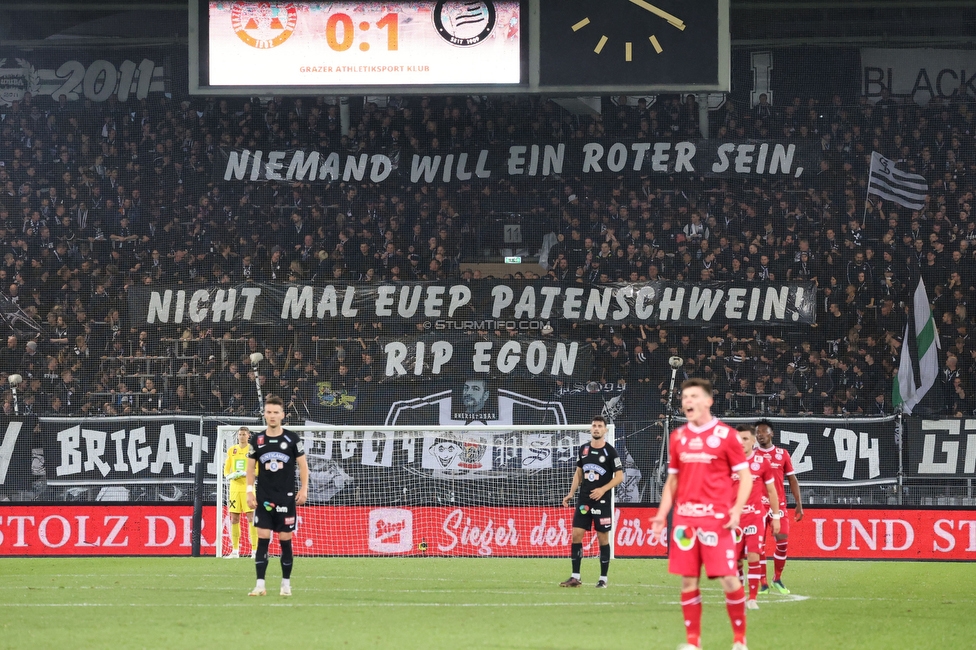 GAK - Sturm Graz
OEFB Cup, 3. Runde, Grazer AK - SK Sturm Graz, Stadion Liebenau Graz, 02.11.2023. 

Foto zeigt Fans von Sturm mit einem Spruchband
