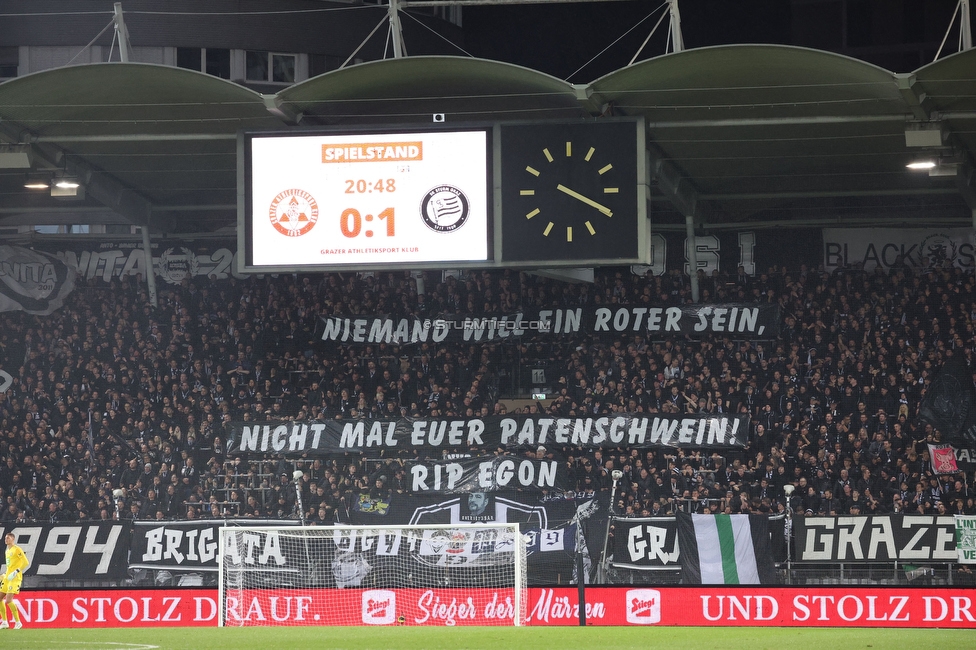 GAK - Sturm Graz
OEFB Cup, 3. Runde, Grazer AK - SK Sturm Graz, Stadion Liebenau Graz, 02.11.2023. 

Foto zeigt Fans von Sturm mit einem Spruchband
