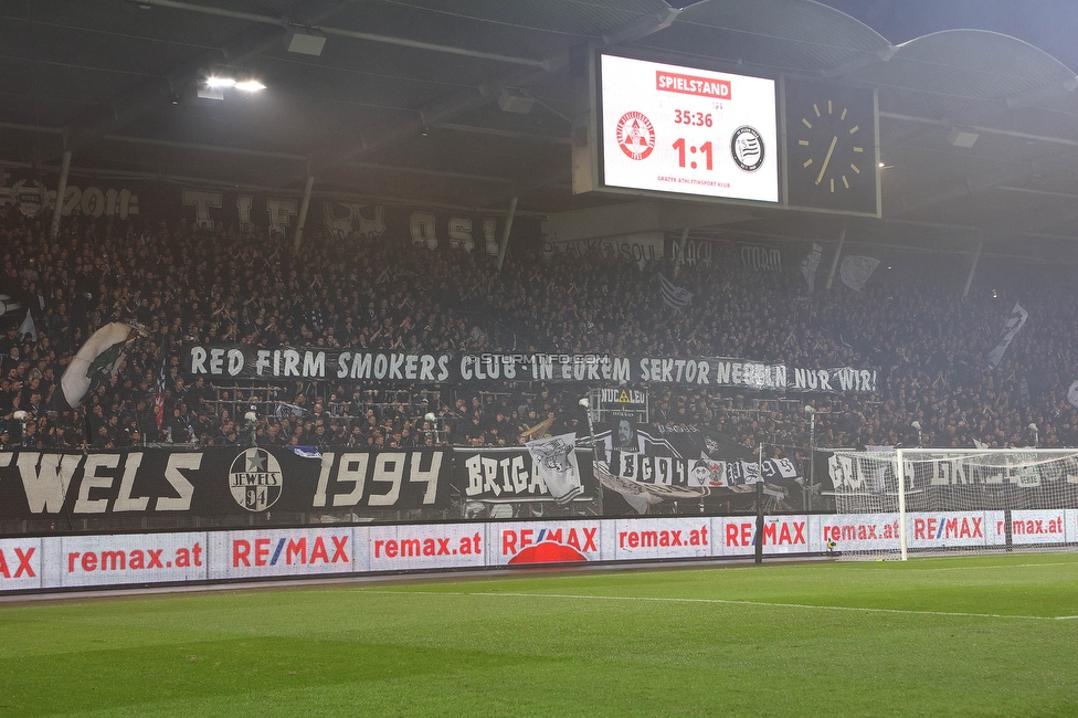 GAK - Sturm Graz
OEFB Cup, 3. Runde, GAK - SK Sturm Graz, Stadion Liebenau Graz, 02.11.2023. 

Foto zeigt Fans von Sturm mit einem Spruchband
