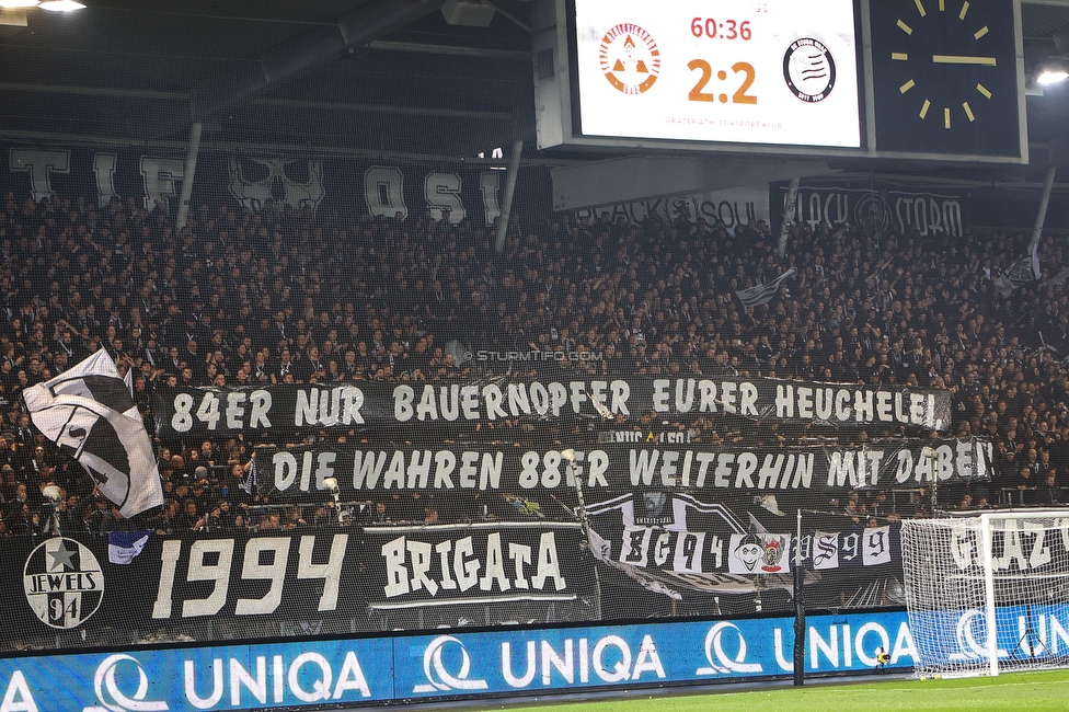 GAK - Sturm Graz
OEFB Cup, 3. Runde, GAK - SK Sturm Graz, Stadion Liebenau Graz, 02.11.2023. 

Foto zeigt Fans von Sturm mit einem Spruchband
