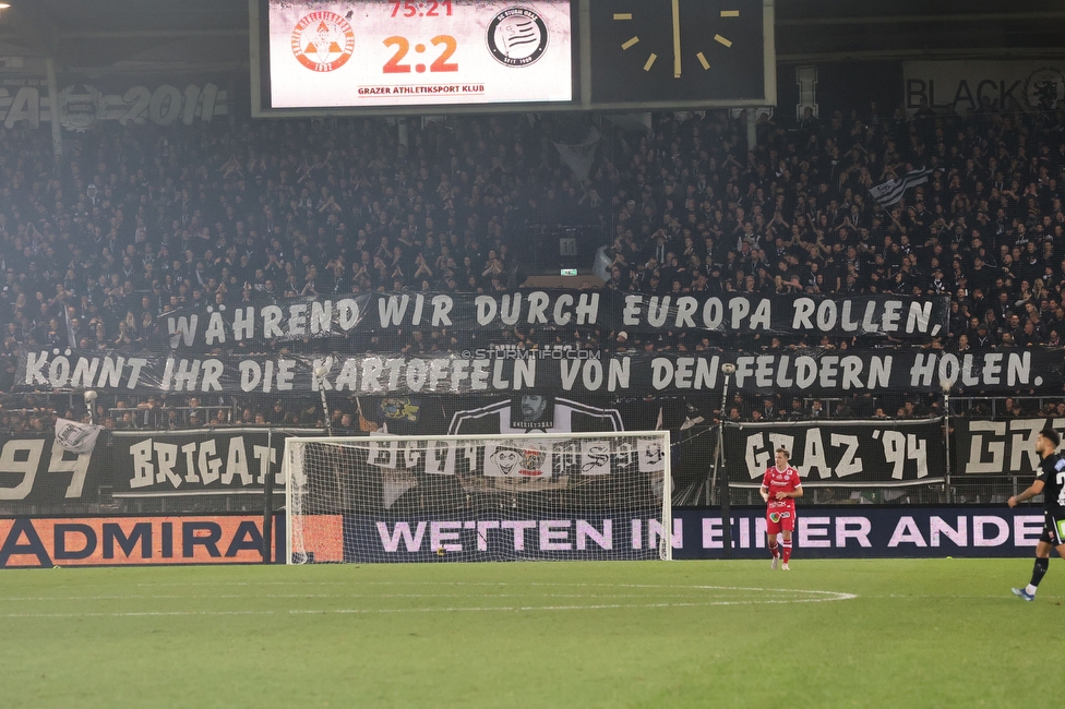 GAK - Sturm Graz
OEFB Cup, 3. Runde, Grazer AK - SK Sturm Graz, Stadion Liebenau Graz, 02.11.2023. 

Foto zeigt Fans von Sturm mit einem Spruchband
