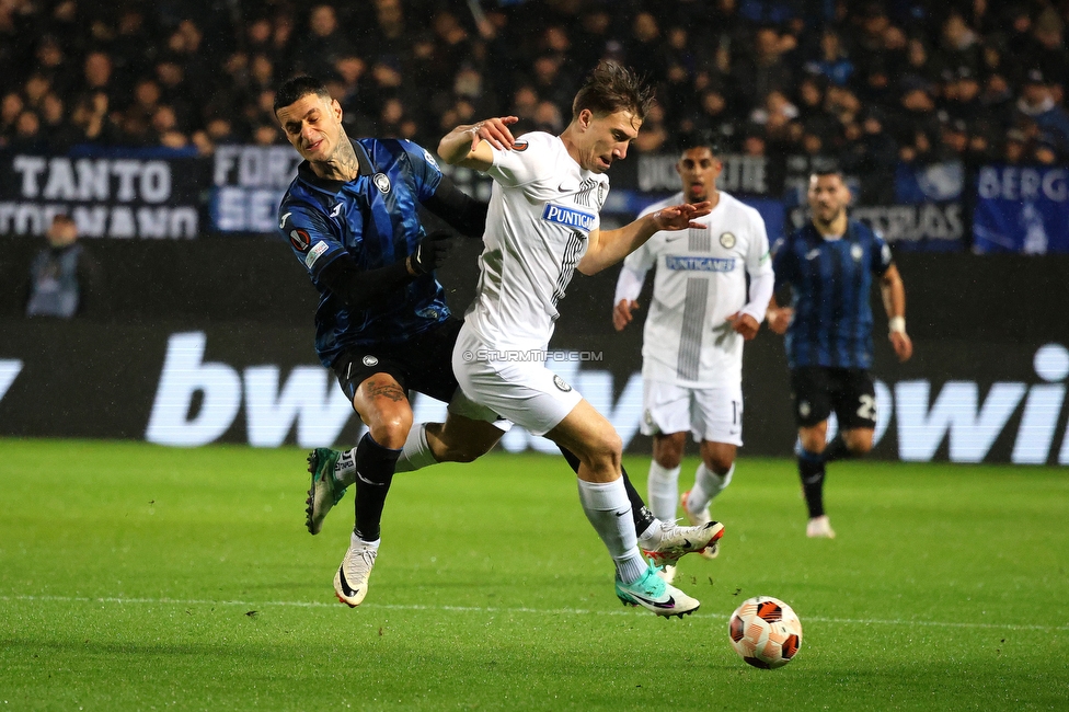 Atalanta - Sturm Graz
UEFA Europa League Gruppenphase 4. Spieltag, Atalanta Bergamo Calcio - SK Sturm Graz, Stadio di Bergamo, 09.11.2023. 

Foto zeigt David Affengruber (Sturm)
