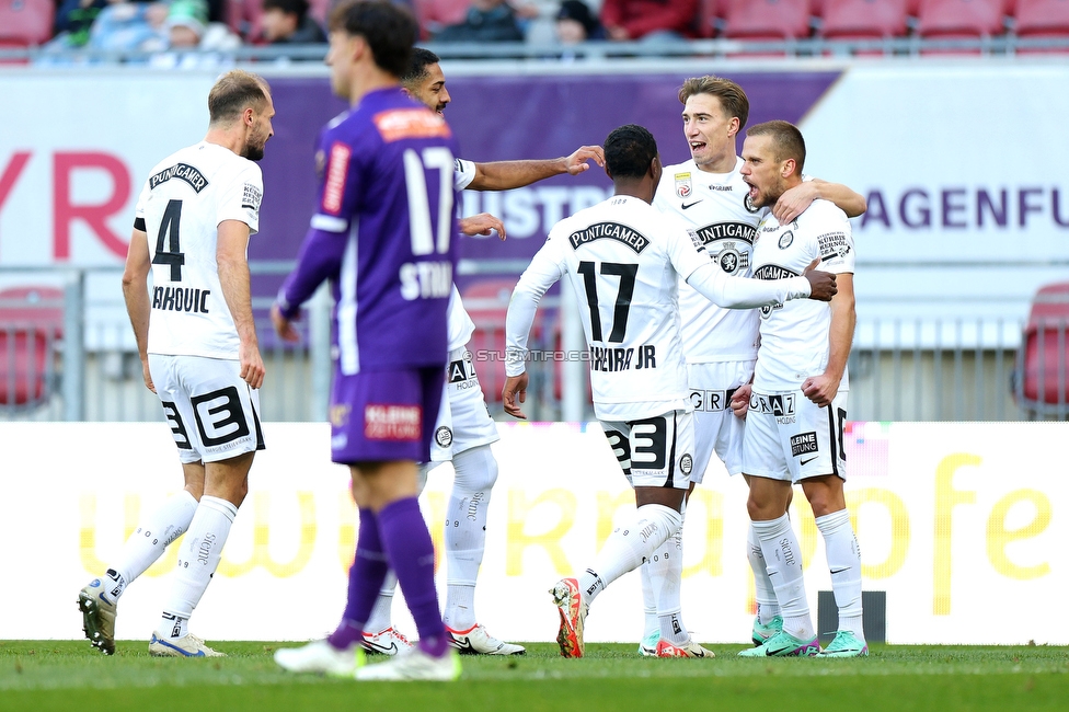 Austria Klagenfurt - Sturm Graz
Oesterreichische Fussball Bundesliga, 14. Runde, SK Austria Klagenfurt - SK Sturm Graz, Woerthersee Stadion, 12.11.2023. 

Foto zeigt Jon Gorenc-Stankovic (Sturm), Bryan Silva Teixeira Jr. (Sturm), David Affengruber (Sturm) und Tomi Horvat (Sturm)
Schlüsselwörter: torjubel