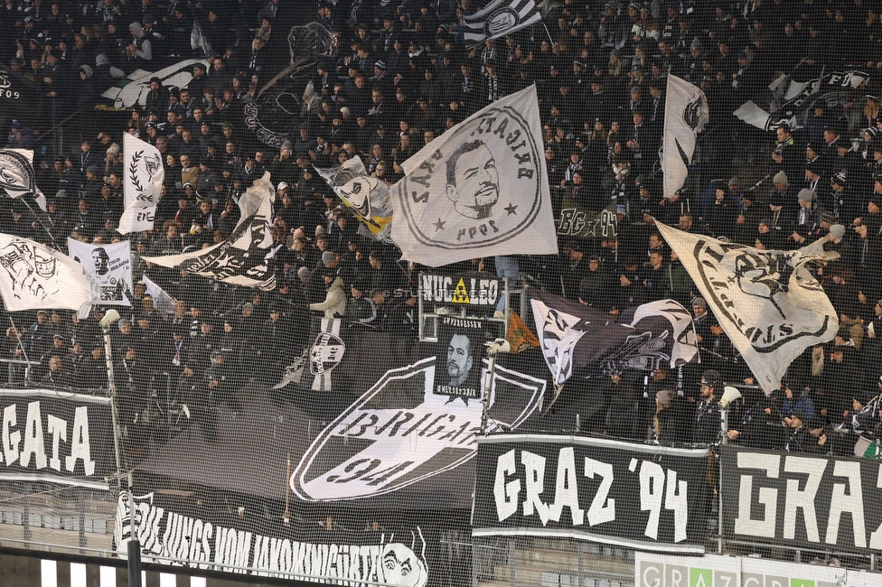 Sturm Graz - Austria Lustenau
Oesterreichische Fussball Bundesliga, 15. Runde, SK Sturm Graz - SC Austria Lustenau,  Stadion Liebenau Graz, 25.112023. 

Foto zeigt Fans von Sturm
Schlüsselwörter: brigata