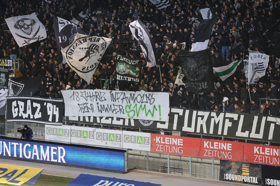 Sturm Graz - Austria Lustenau
Oesterreichische Fussball Bundesliga, 15. Runde, SK Sturm Graz - SC Austria Lustenau,  Stadion Liebenau Graz, 25.112023. 

Foto zeigt Fans von Sturm mit einem Spruchband
Schlüsselwörter: sturmflut bremen