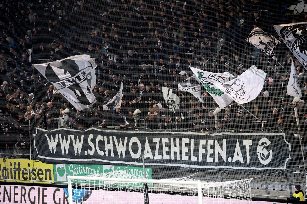 Sturm Graz - Austria Lustenau
Oesterreichische Fussball Bundesliga, 15. Runde, SK Sturm Graz - SC Austria Lustenau,  Stadion Liebenau Graz, 25.112023. 

Foto zeigt Fans von Sturm
Schlüsselwörter: schwoazehelfen