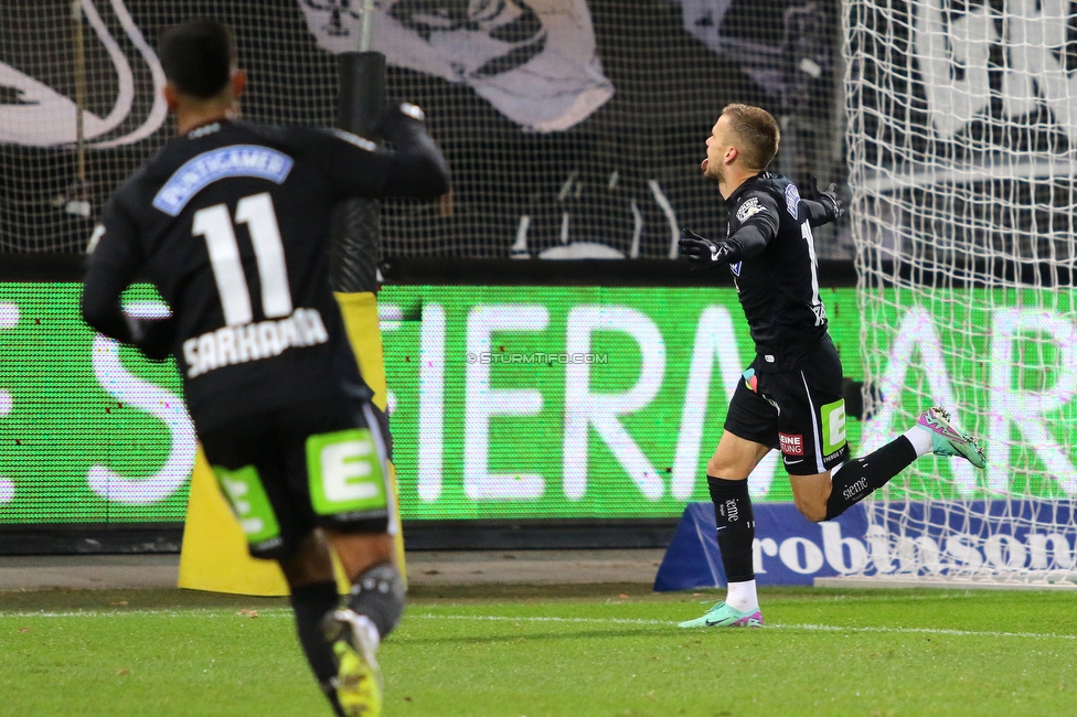 Sturm Graz - Austria Lustenau
Oesterreichische Fussball Bundesliga, 15. Runde, SK Sturm Graz - SC Austria Lustenau,  Stadion Liebenau Graz, 25.112023. 

Foto zeigt Manprit Sarkaria (Sturm) und Tomi Horvat (Sturm)
Schlüsselwörter: torjubel