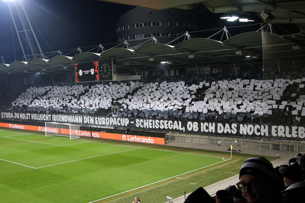 Sturm Graz - Rakow Czestochowa
UEFA Europa League Gruppenphase 5. Spieltag, SK Sturm Graz - Rakow Czestochowa, Stadion Liebenau Graz, 30.11.2023. 

Foto zeigt Fans von Sturm mit einer Choreografie
