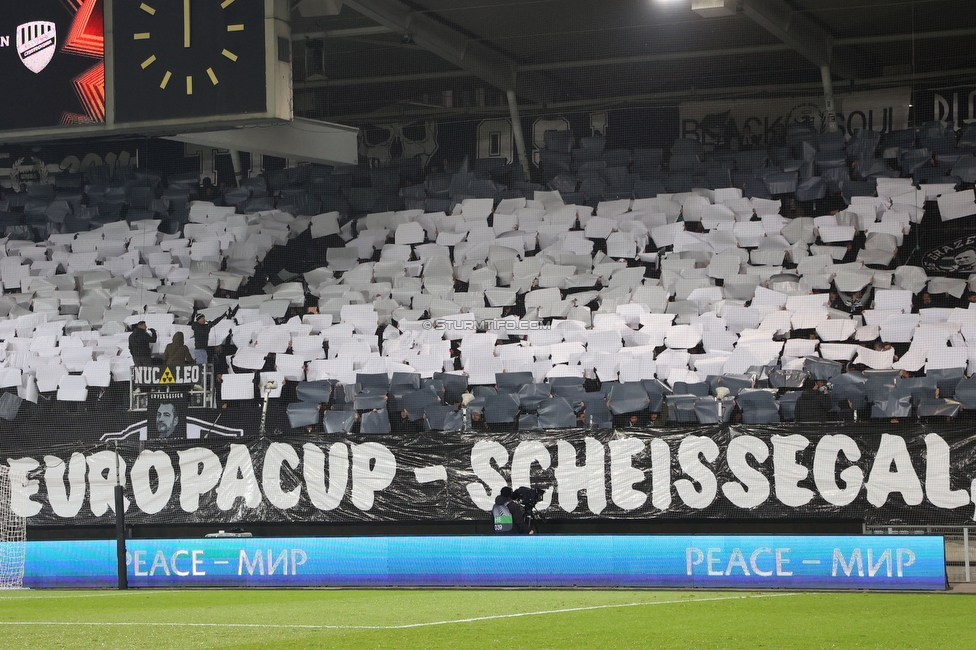 Sturm Graz - Rakow Czestochowa
UEFA Europa League Gruppenphase 5. Spieltag, SK Sturm Graz - Rakow Czestochowa, Stadion Liebenau Graz, 30.11.2023. 

Foto zeigt Fans von Sturm mit einer Choreografie
