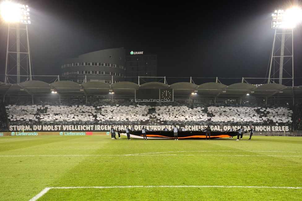 Sturm Graz - Rakow Czestochowa
UEFA Europa League Gruppenphase 5. Spieltag, SK Sturm Graz - Rakow Czestochowa, Stadion Liebenau Graz, 30.11.2023. 

Foto zeigt Fans von Sturm mit einer Choreografie
