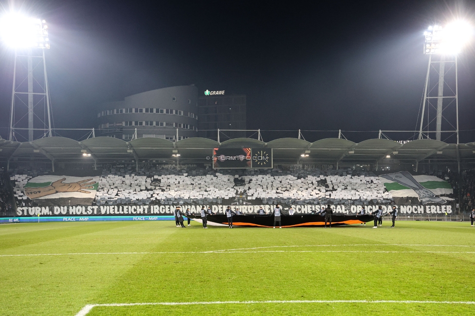 Sturm Graz - Rakow Czestochowa
UEFA Europa League Gruppenphase 5. Spieltag, SK Sturm Graz - Rakow Czestochowa, Stadion Liebenau Graz, 30.11.2023. 

Foto zeigt Fans von Sturm mit einer Choreografie
