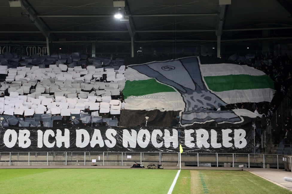 Sturm Graz - Rakow Czestochowa
UEFA Europa League Gruppenphase 5. Spieltag, SK Sturm Graz - Rakow Czestochowa, Stadion Liebenau Graz, 30.11.2023. 

Foto zeigt Fans von Sturm mit einer Choreografie
