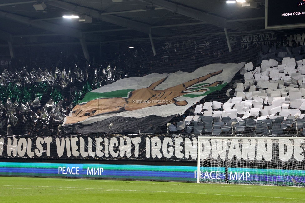 Sturm Graz - Rakow Czestochowa
UEFA Europa League Gruppenphase 5. Spieltag, SK Sturm Graz - Rakow Czestochowa, Stadion Liebenau Graz, 30.11.2023. 

Foto zeigt Fans von Sturm mit einer Choreografie
