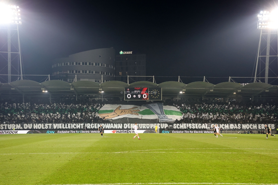 Sturm Graz - Rakow Czestochowa
UEFA Europa League Gruppenphase 5. Spieltag, SK Sturm Graz - Rakow Czestochowa, Stadion Liebenau Graz, 30.11.2023. 

Foto zeigt Fans von Sturm mit einer Choreografie
