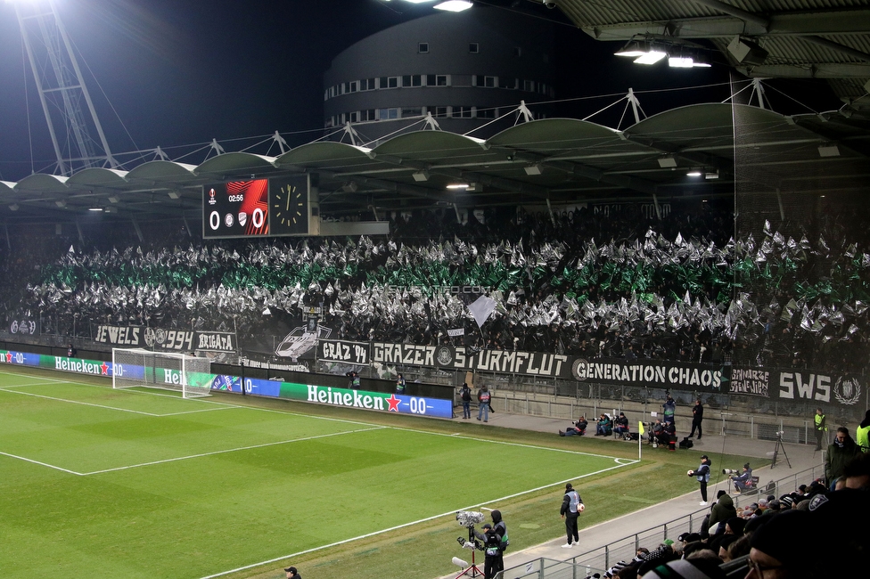 Sturm Graz - Rakow Czestochowa
UEFA Europa League Gruppenphase 5. Spieltag, SK Sturm Graz - Rakow Czestochowa, Stadion Liebenau Graz, 30.11.2023. 

Foto zeigt Fans von Sturm mit einer Choreografie
