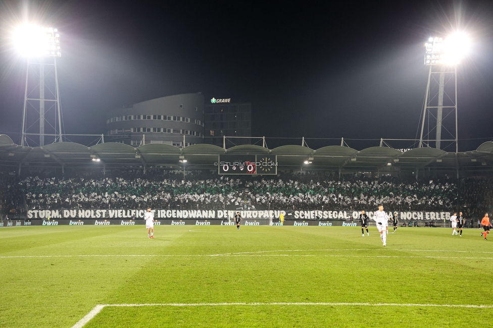 Sturm Graz - Rakow Czestochowa
UEFA Europa League Gruppenphase 5. Spieltag, SK Sturm Graz - Rakow Czestochowa, Stadion Liebenau Graz, 30.11.2023. 

Foto zeigt Fans von Sturm mit einer Choreografie
