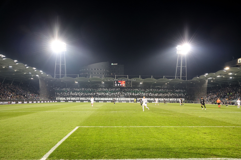 Sturm Graz - Rakow Czestochowa
UEFA Europa League Gruppenphase 5. Spieltag, SK Sturm Graz - Rakow Czestochowa, Stadion Liebenau Graz, 30.11.2023. 

Foto zeigt Fans von Sturm mit einer Choreografie
