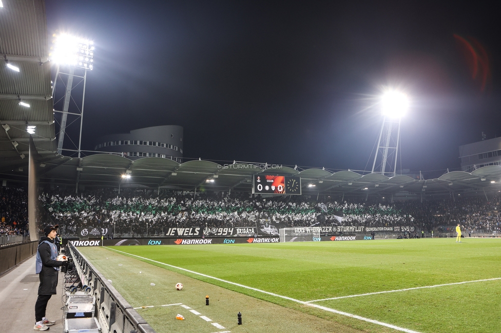 Sturm Graz - Rakow Czestochowa
UEFA Europa League Gruppenphase 5. Spieltag, SK Sturm Graz - Rakow Czestochowa, Stadion Liebenau Graz, 30.11.2023. 

Foto zeigt Fans von Sturm mit einer Choreografie
